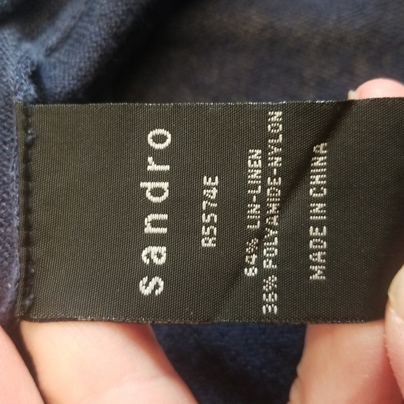 Sandro sheer blue linen knit blend dress Open Knit short sleeve Sz2 is US 4/6 - Picture 14 of 16